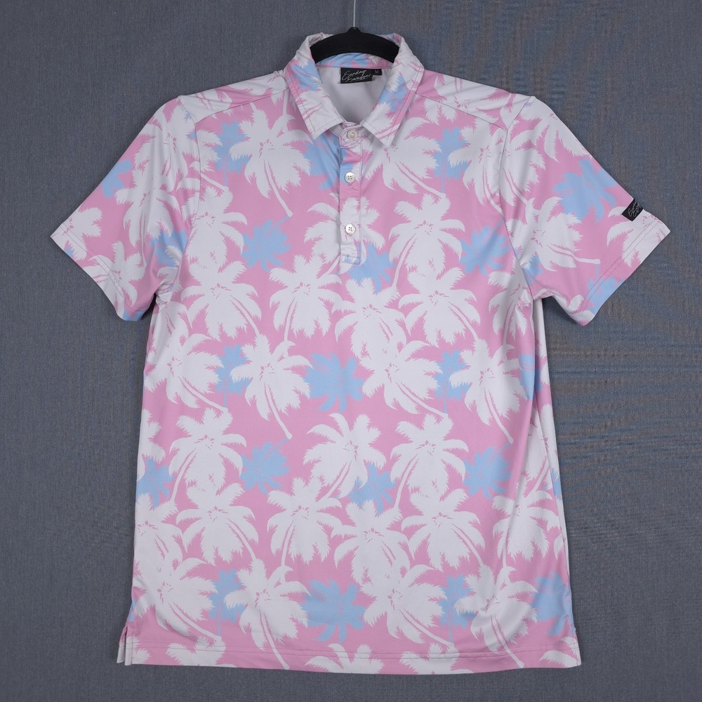 Sunday Swagger Performance Golf Polo Mens Medium Tropical Palms AOP Short Sleeve
